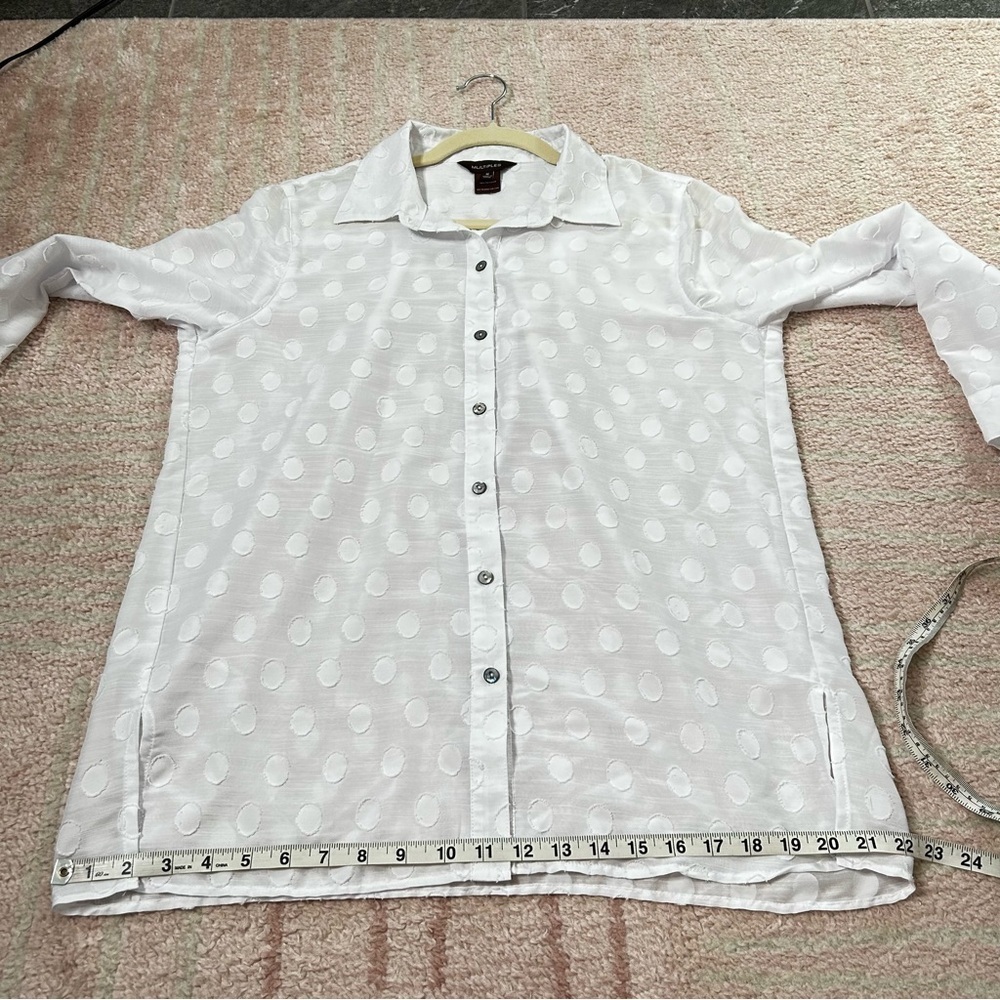 Multiples White Polka Dot Button Down Blouse Shir… - image 7